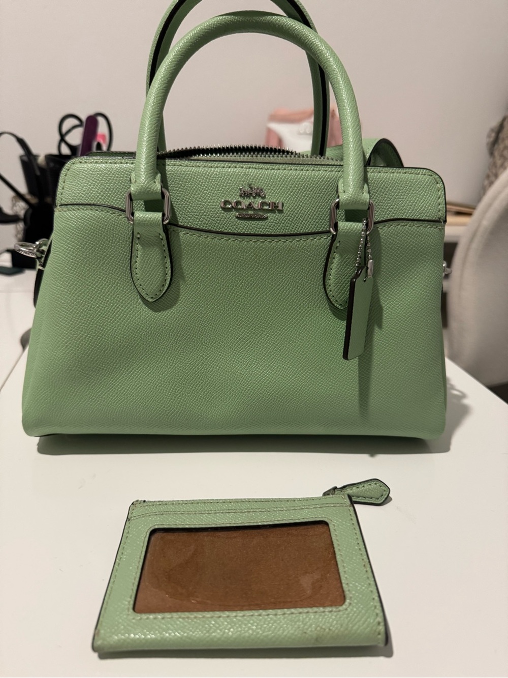 Coach Mint Green Mini Satchel with Matching Card Pouch - Picture 2 of 4